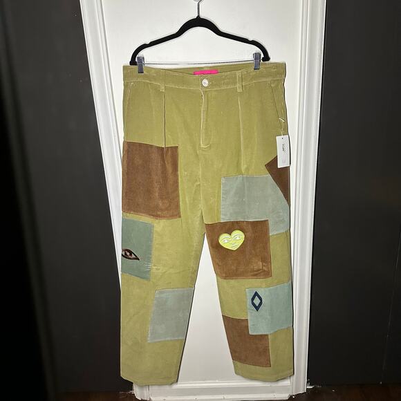 NEW The Elder Statesmen Men's Corduroy Patchwork Pleated Pants Size 36 - Picture 3 of 14